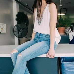 NWT Buckle Lace Trim White Black Tank Top Cami Blouse S